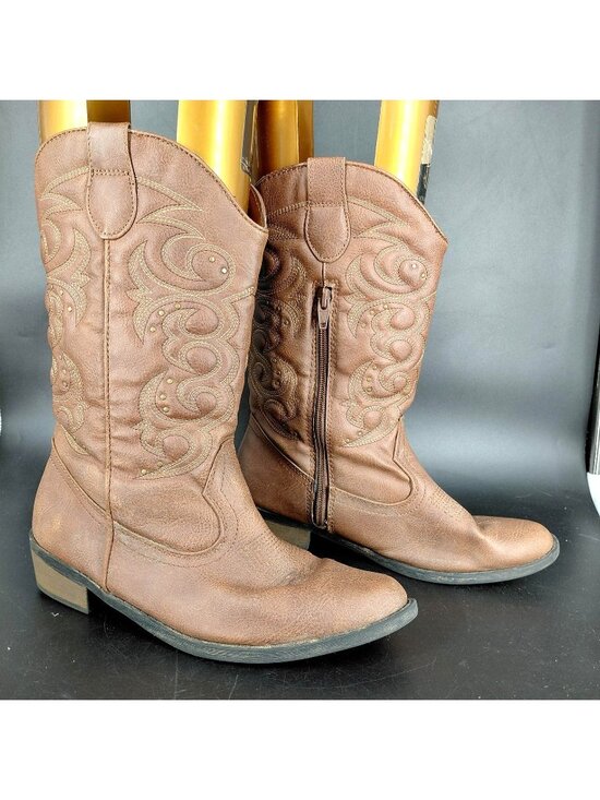 Cat & Jack Other - Cat & Jack Boots Girls Size 6 Brown Western Cowboy Studded Zip Mid Calf